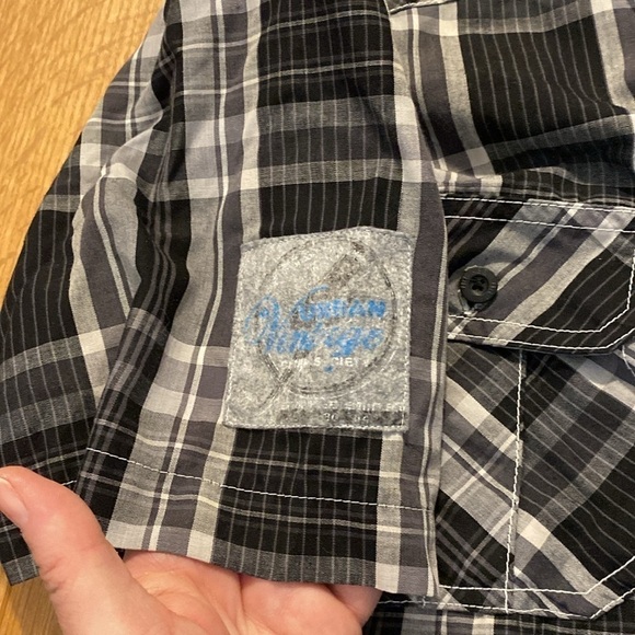 Urban Vintage Men’s  Black Grey White Button Up Short Sleeve Shirt (Medium) Y2K - Picture 9 of 9